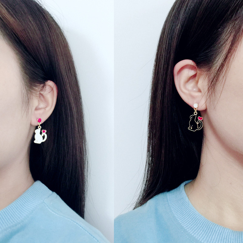 9g Weight Drop Earrings Classification 1 Pair Quantity Daily Occasion Alloy Material Cat Pattern Women'S Gender Enamel Design Cute Style Cute Cat Alloy Enamel Women's Drop Earrings 1 Pair 24