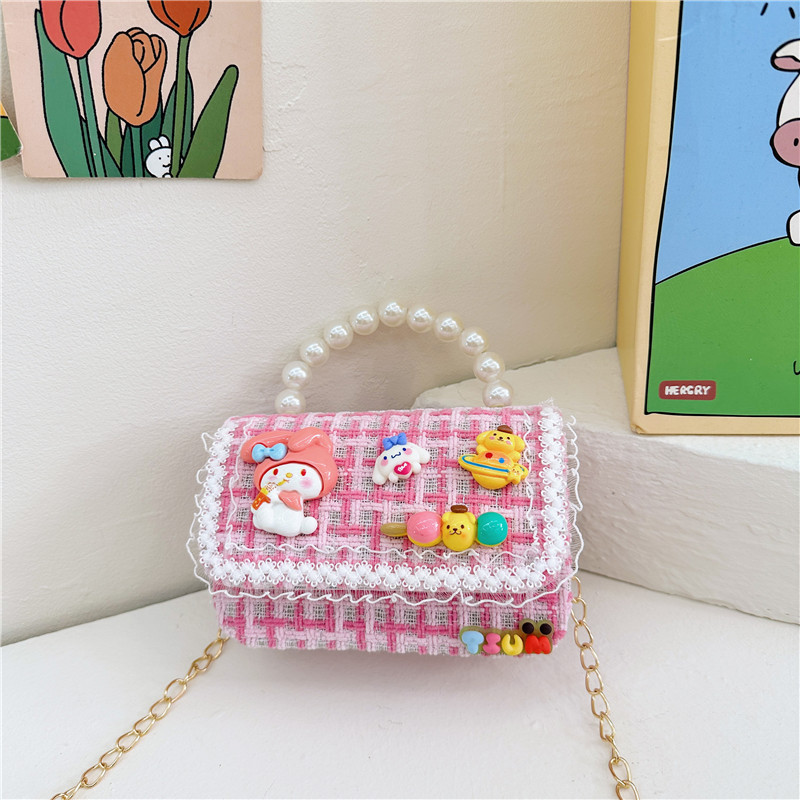 Venta al por mayor Otoño e Invierno estilo occidental niños pequeño bolso cuadrado moda femenina niñas contraste color cadena bolso simple con cuentas