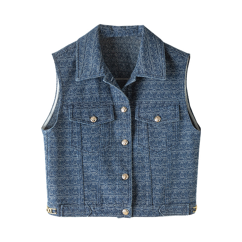 Bộ vest denim nữ gồm áo khoác blazer và chân váy midi, phong cách công sở xuân hè — Váy nửa 5609 màu xanh lam