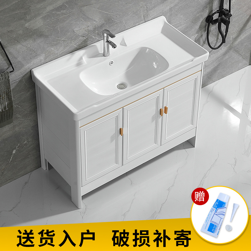 Soporte de aluminio espacio suelo lavabo balcón baño lavabo de cerámica lavabo baño integrado cuenca