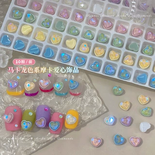 10颗装马卡龙爱心指甲钻网红美甲饰品夏日幻彩摩卡水晶彩色平底钻