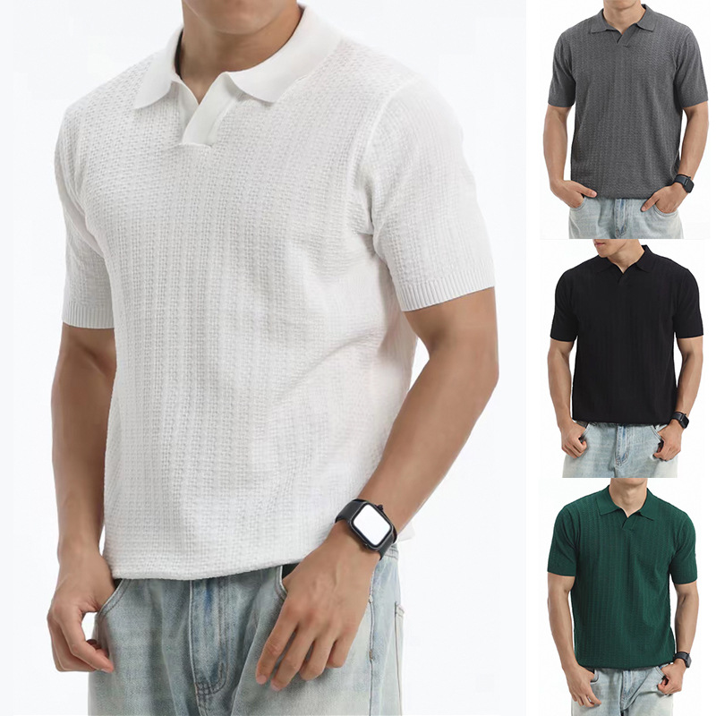 Polo camiseta de punto camiseta de manga corta hombre gaviota cuello V rayas vieja camiseta de negocios de verano fábrica transfronteriza al por mayor