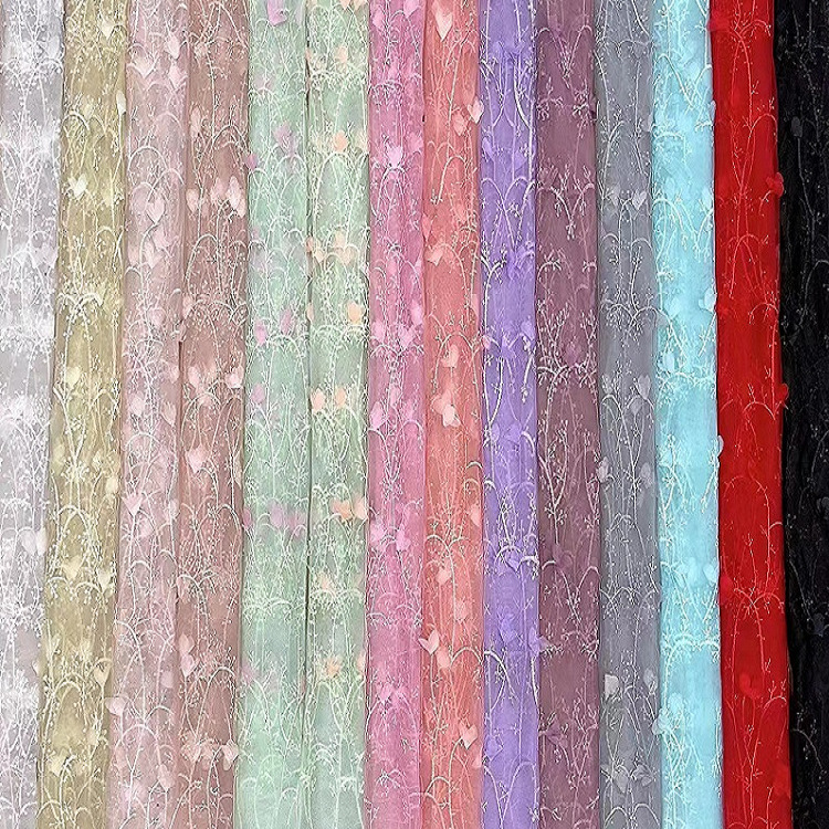 厂家直销 新款民族古风汉服网纱立体梨花贴花绣 蕾丝花边面料布料