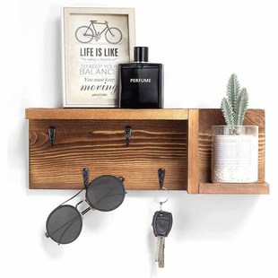 Customized Solid Wood Wall Decoration Storage Rack Entrance Door Key Organizer Mail Wooden Display Rack Storage Rack