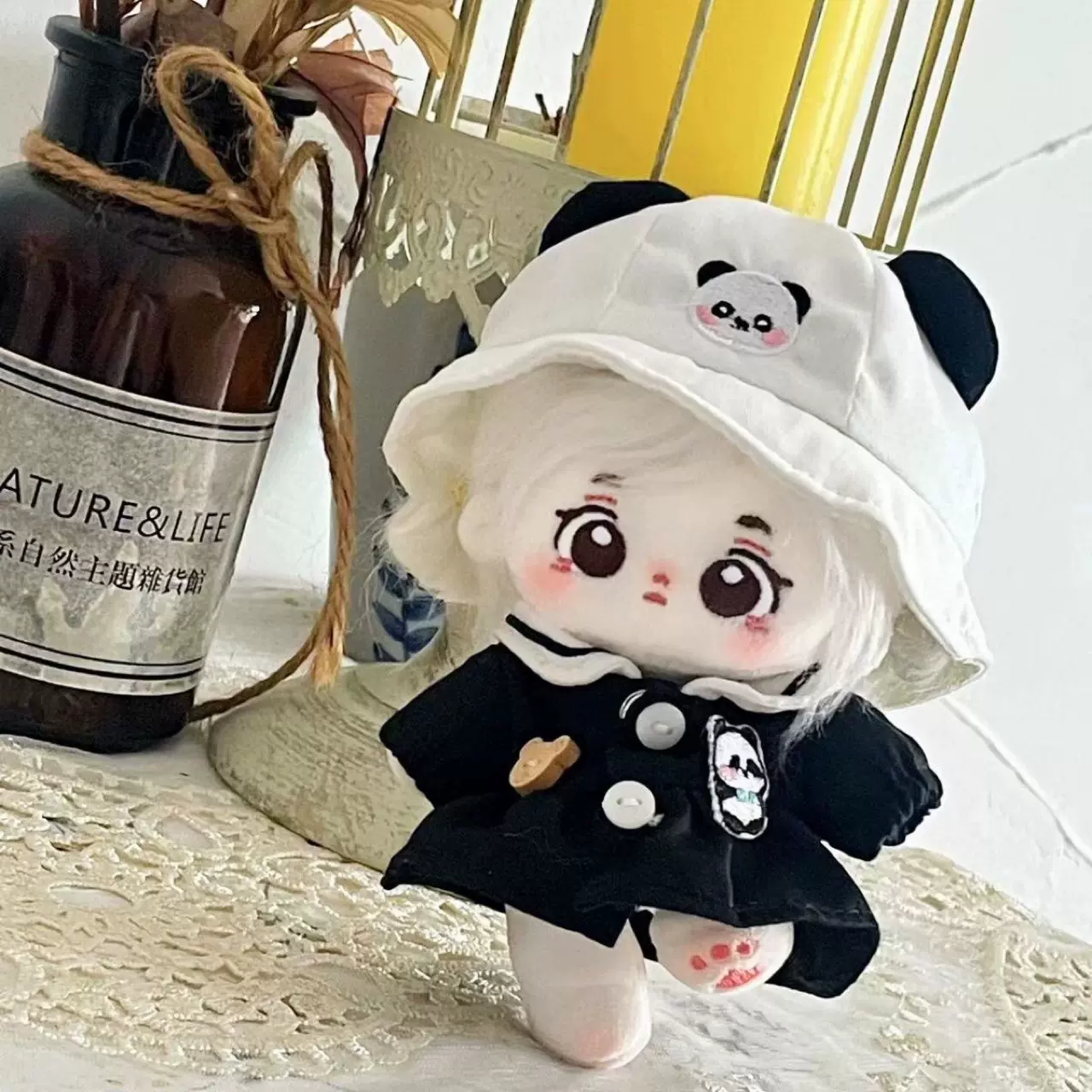 正品棉花娃娃10cm娃衣幼稚园熊猫套装可爱卡通萌萌风labubu可穿