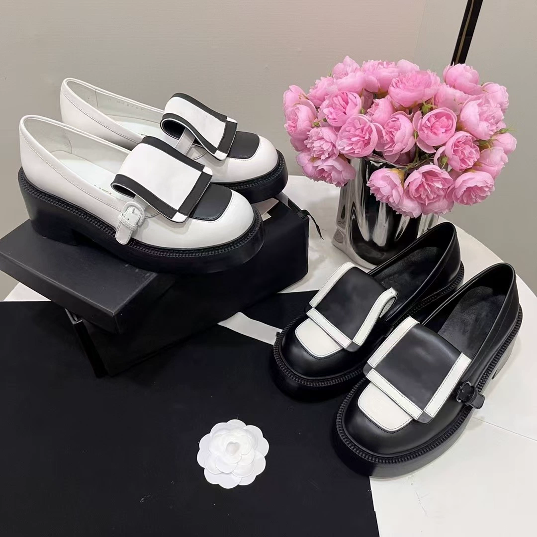 Классическая кожаная книжная пуговица Lefu обувь женская толстая подошва панды с раскрашением одна обувь модная повседневная толстая кожаная обувь на каблуке