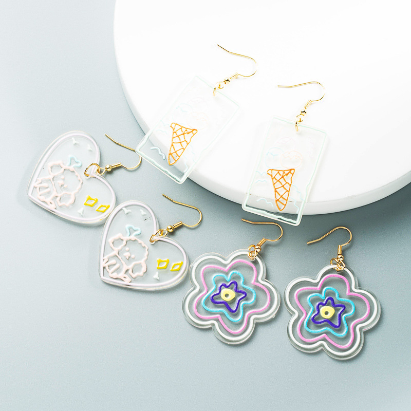 Wholesale Cute Puppy Graffiti Acrylic Transparent Heart Earrings Nihaojewelry display picture 2