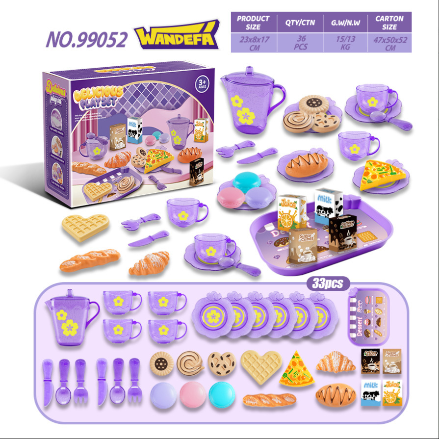 Muebles de cocina para niños transfronterizos, té de la tarde, comida simulada, pasteles, postres, pan, juguetes para el hogar.