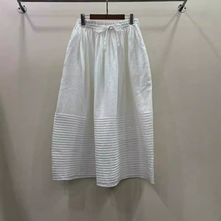 2024秋季新款女下装半身裙日系宽松女裙来去缝重工裙子风琴褶棉麻