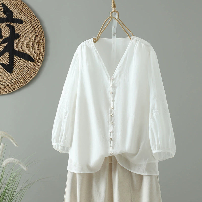 Реальная стрельба 2025 новый летний продукт с вышивкой рами повседневный прохладный кардиган топ женский