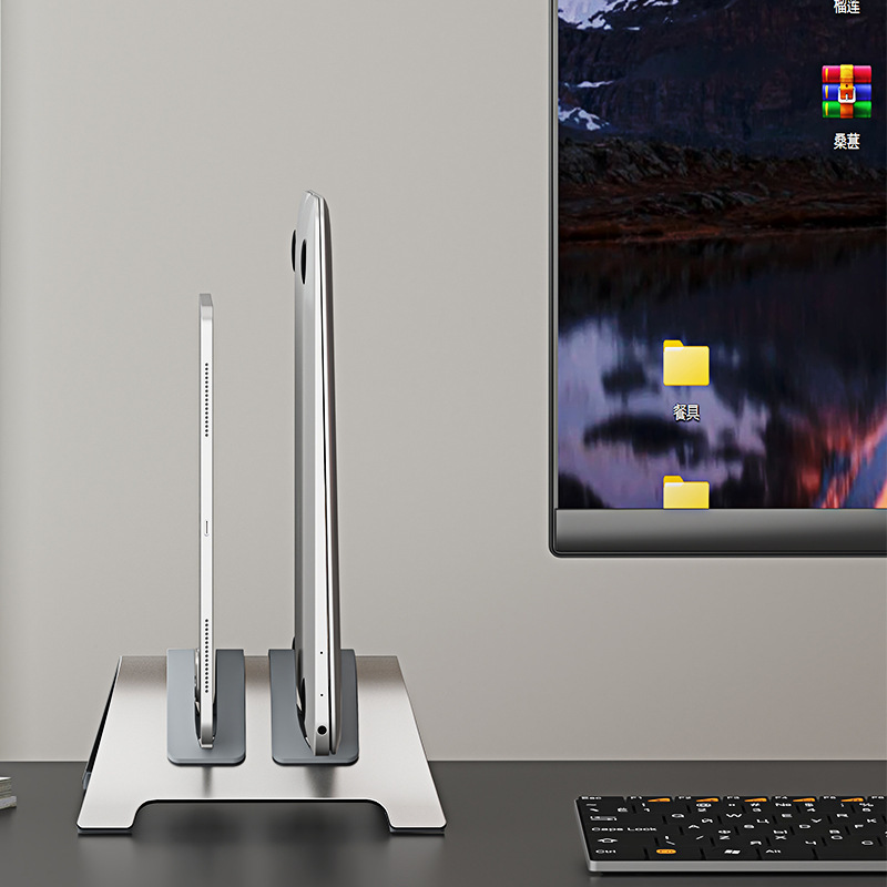 Laptop Vertical Stand with Dual Card Slots, Tablet Three-Dimensional Desktop Storage, Double-Layer Customizable Multifunctional
