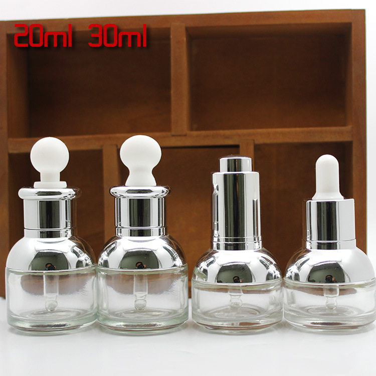 白色胶头玻璃瓶精华素瓶亮银圈精油滴管瓶原液瓶30ml化妆品包装
