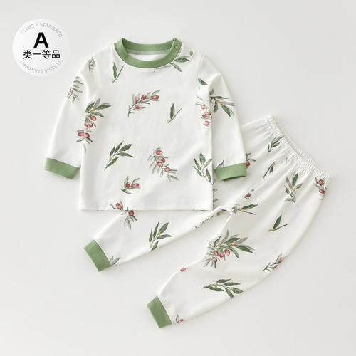 Children's Autumn Top and Bottom Set for Boys and Girls, Pure Cotton Four-Season Underwear, Baby and Kids All-Cotton Pajamas