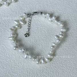 4-5mm天然淡水珍珠三七孔白亮珍珠手链纯银龙虾扣轻奢百搭设计款