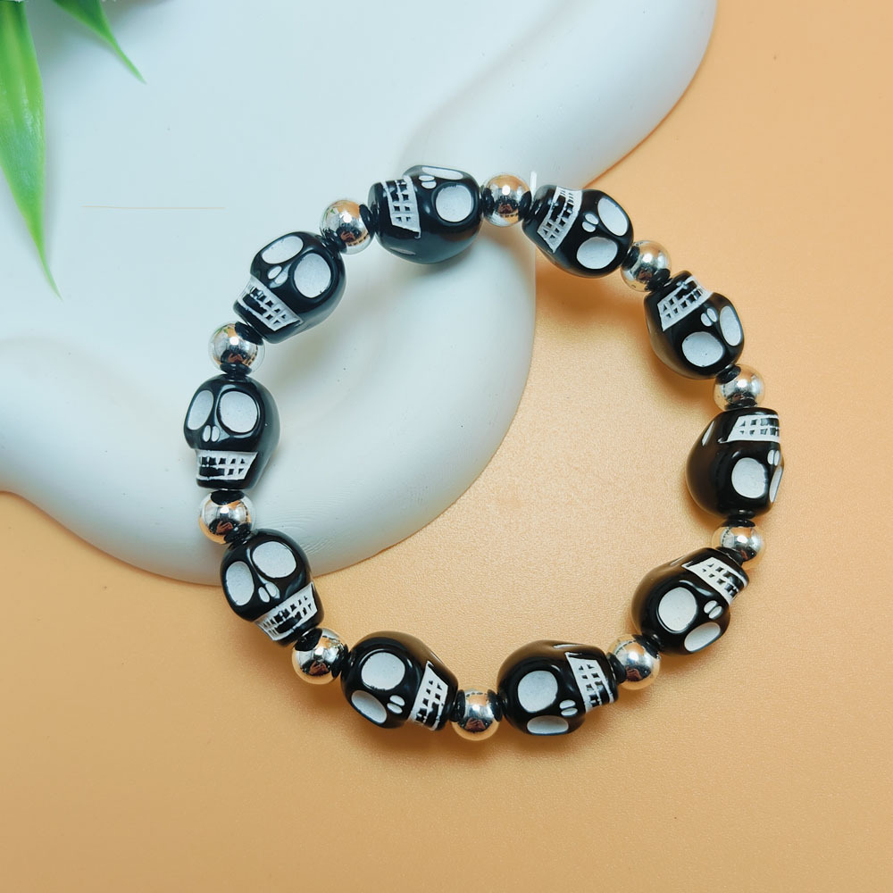 Resin Material Funny Skull Resin Beaded Bracelets Halloween Wholesale