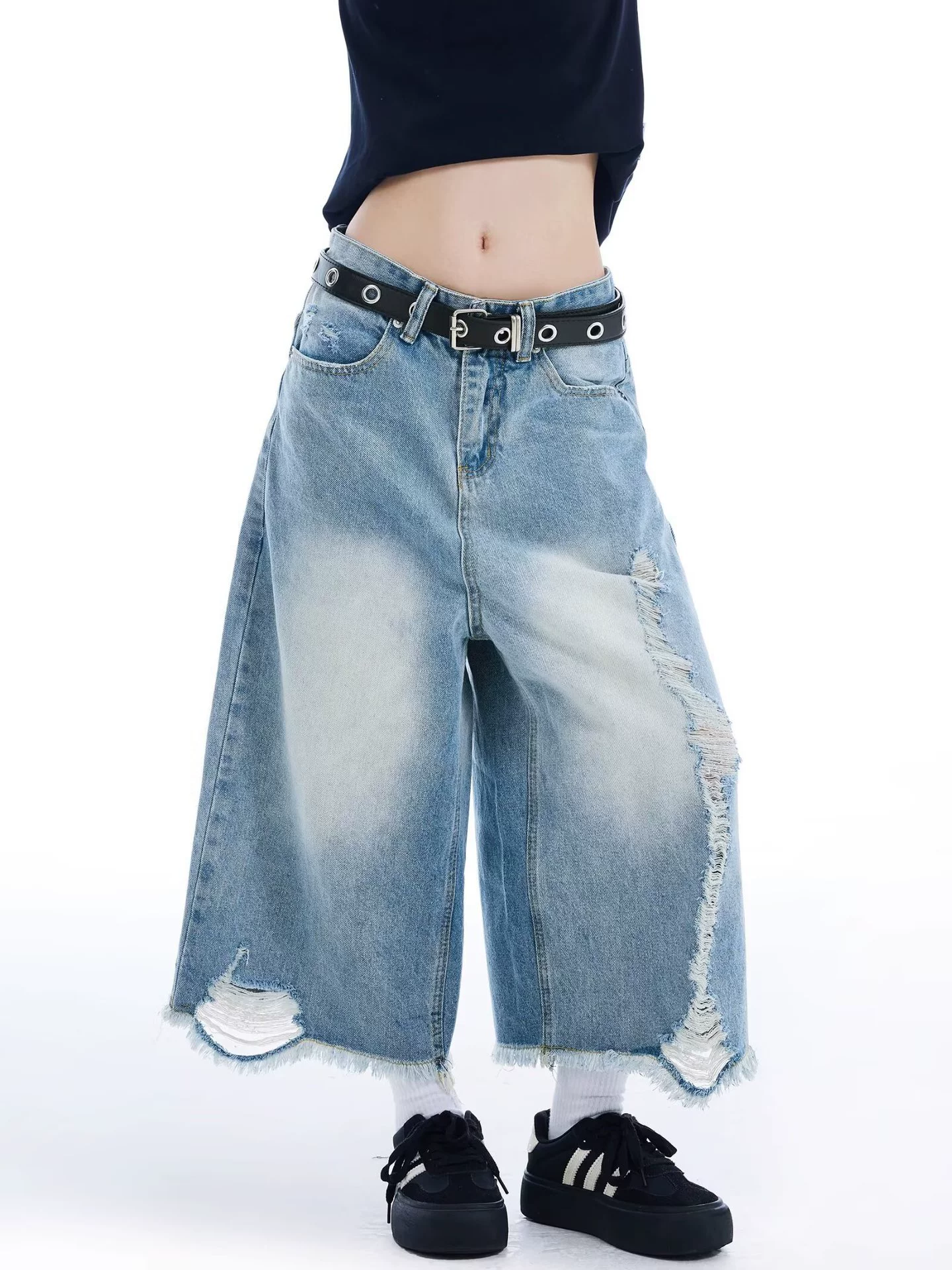Denim skirt, thin pleated skirt, trousers, summer clothing, high waist, loose fit
