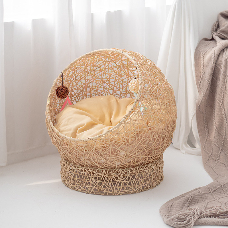 Personalizado nido de caña verdadera cuatro estaciones nido de gato general semicerrado cama de gato perros nido de mascotas suministros de mascotas caña indonesia