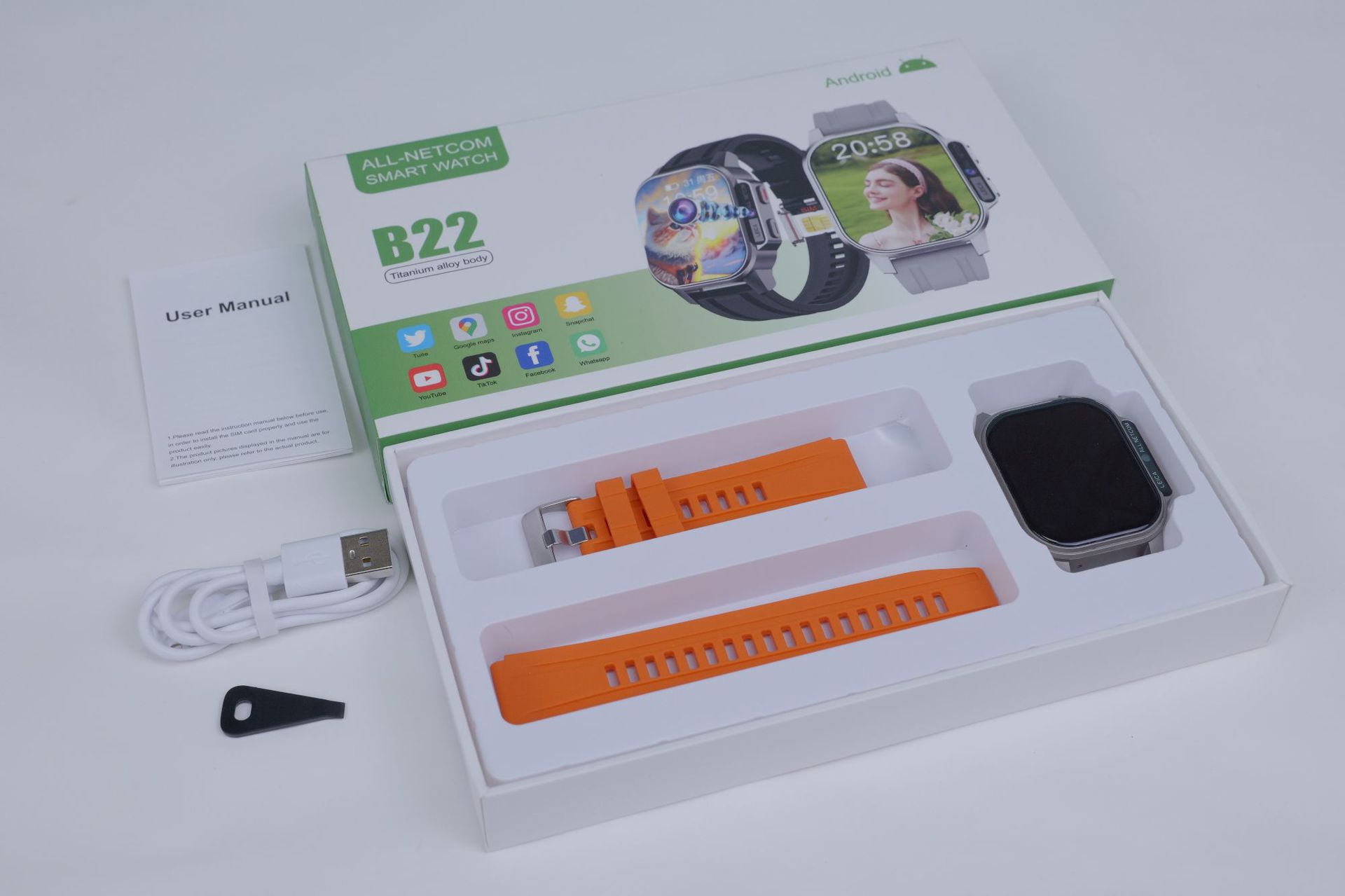 Reloj inteligente B22 transfronterizo con tarjeta SIM 5G, conectividad a red completa, monitorización de frecuencia cardíaca y oxígeno en sangre, cámara frontal y descarga de aplicaciones independiente. image 8