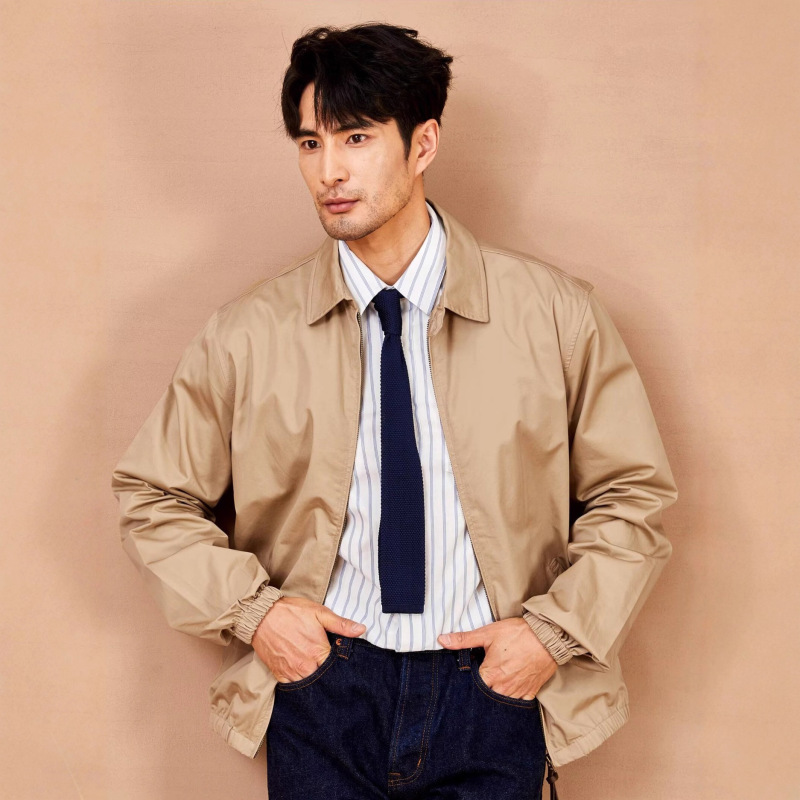 2025 Autumn Old Money Style Loose Cleanfit Stand Collar Short Jacket Men's Trendy American Casual Flight Jacket