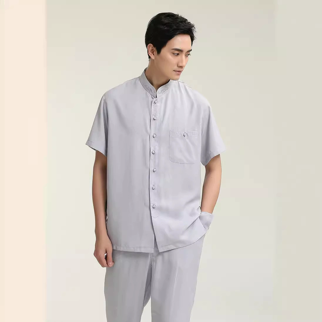 Мужской льняной костюм 2709 Тан в китайском стиле, топ с длинными рукавами, рубашка/костюм для средних лет с длинными рукавами