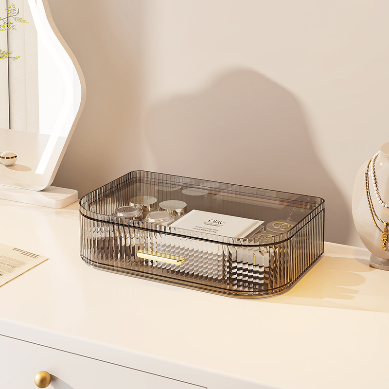 Caja de almacenamiento de cosméticos personalizada Caja de cosméticos de dormitorio doméstico grande transparente Caja de resumen de productos para el cuidado de la piel de escritorio multifuncional