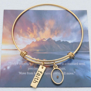 Charming Jewelry Cross-Border Best-Selling Faith Oval Stainless Steel Adjustable Telescopic Bracelet Mustard Seed Bracelet Jewelry