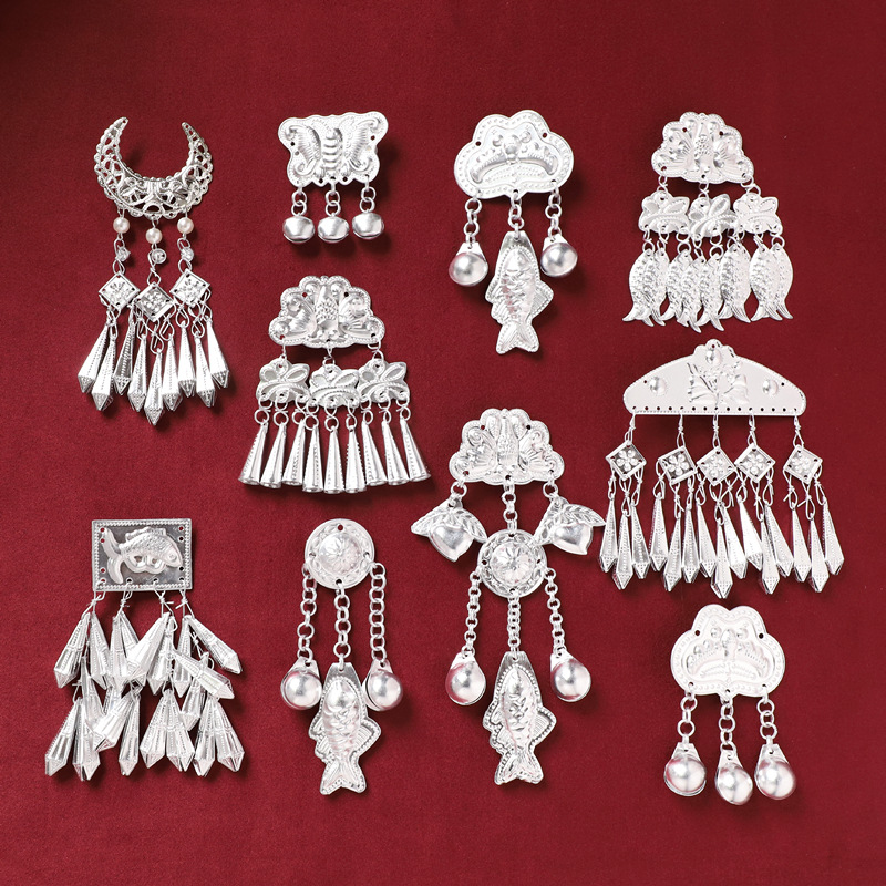 miao‘ s ethnic style headdress barrettes retro miao silver tassel buyao han clothing ancient style warring states robe side clip hair accessories women