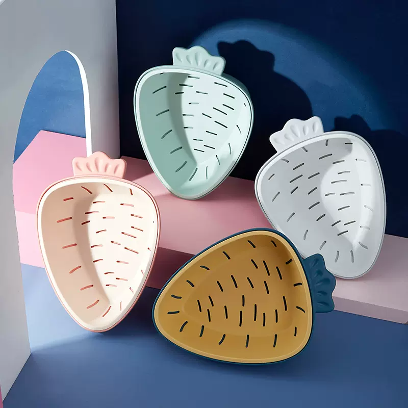 2022新款简约拼色沥水篮果蔬沥水盆洗菜篮家用塑料萝卜双层沥水盆