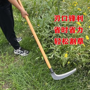 Manganese steel forged samarium sickle long handle wormwood sickle agricultural grassland grass cutting reed left and right hand samarium knife