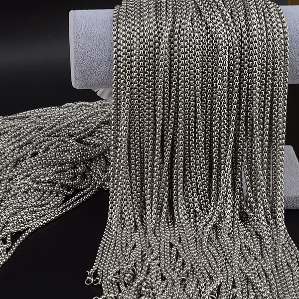 Cross-Border Square Pearl Chain Wholesale Stainless Steel Men's and Women's Plain Necklaces Hip-Hop Titanium Steel Jewelry Chain Amazon Accessories