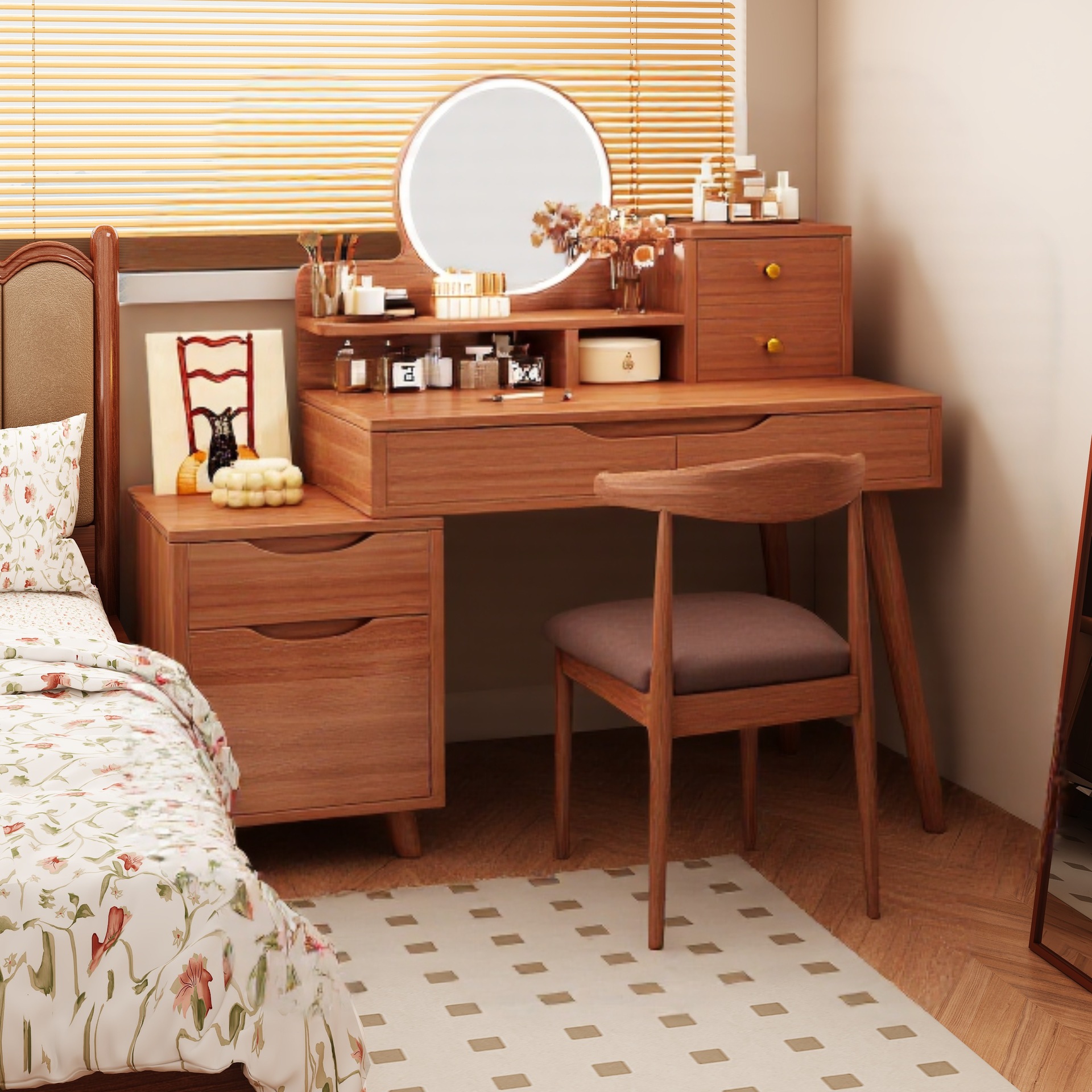 Comodador retro dormitorio 2025 nuevo modelo moderno simple mesa de maquillaje mesa de maquillaje pequeño gabinete de maquillaje en uno