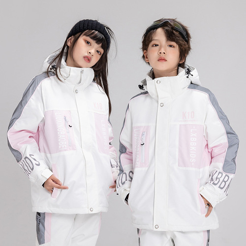 New children's ski suit for boys and girls, winter outdoor windproof and water-resistant, warm and thick ski jacket