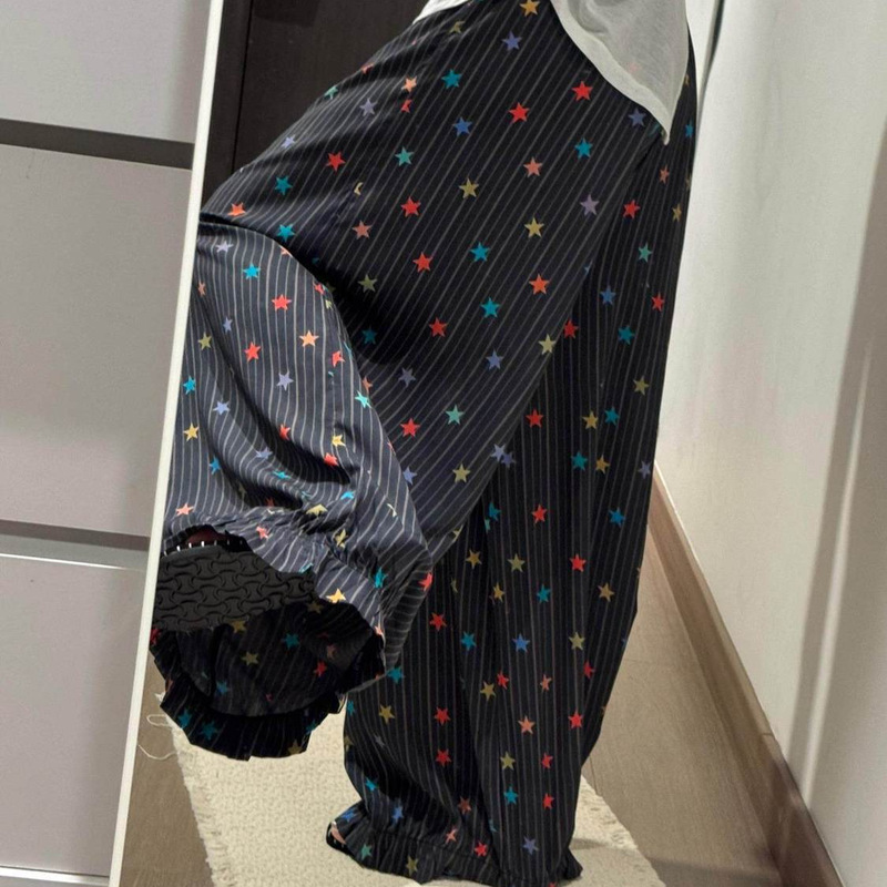 Thin Vertical Stripes Colorful Star Flower Bud Jogger Pants for Women, Summer Thin Elastic High-Waisted Retro Loose Home Casual Harem Pants Thin Vertical Stripes Colorful Star Flower Bud Jogger Pants for Women, Summer Thin Elastic High-Waisted Retro Loose Home Casual Harem Pants