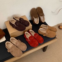 经典款加绒真皮博肯鞋百搭超软底复古配色平底勃肯鞋低平跟单鞋