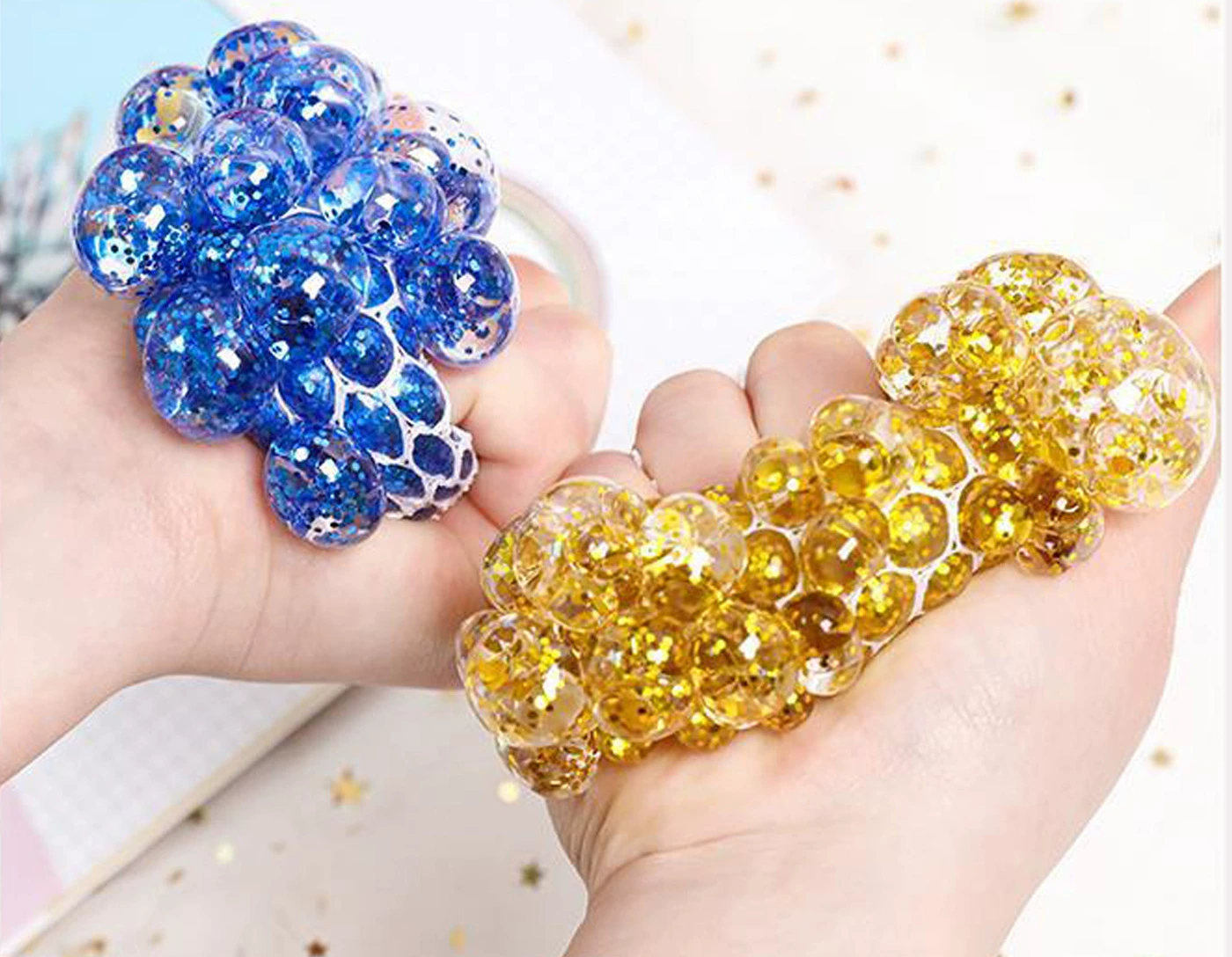 Toy Grape Ball 6.0 cm, anti-stress TPR squeeze ball with mesh net, multiple-pack options