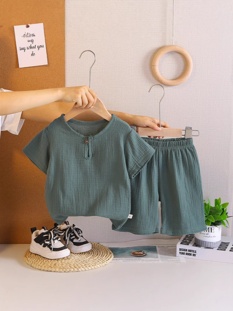 Summer New Style Baby Boy Summer Outfit, Solid Color Cotton and Linen Short-Sleeve Set, Trendy and Fashionable Two-Piece Set for Toddlers