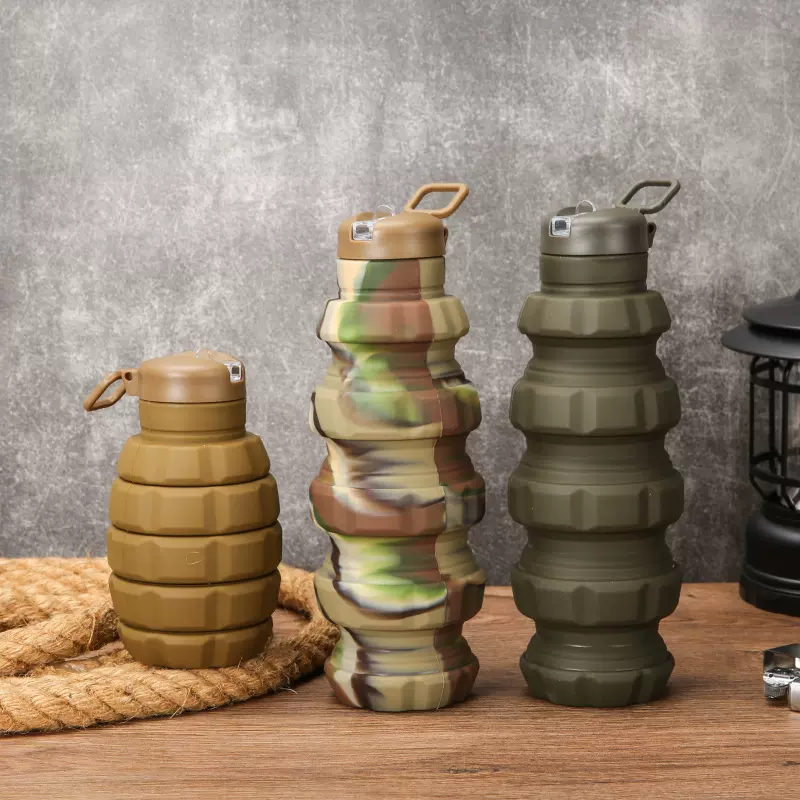 运动户外食品级硅胶水杯 防漏旅行伸缩折叠杯 登山健身便携硅胶瓶