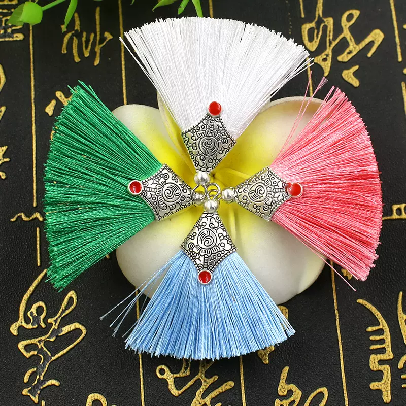 5CM将军帽鱼嘴扇形流苏金属帽波西米亚风耳环DIY饰品配件小穗子