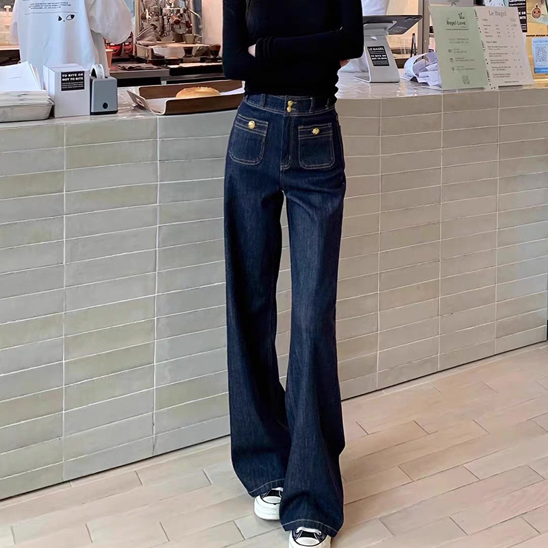 Tannin blue gold button pants super slim loose straight pants casual micro horn jeans women's summer thin wholesale