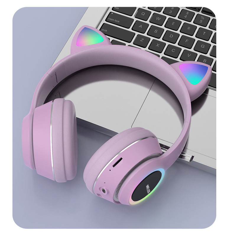 新しいかわいい猫の耳のイヤホンrgbの走馬灯の無線のヘッドセット式のbluetoothのゲームのイヤホンはカードを挿して通用することができます。|undefined