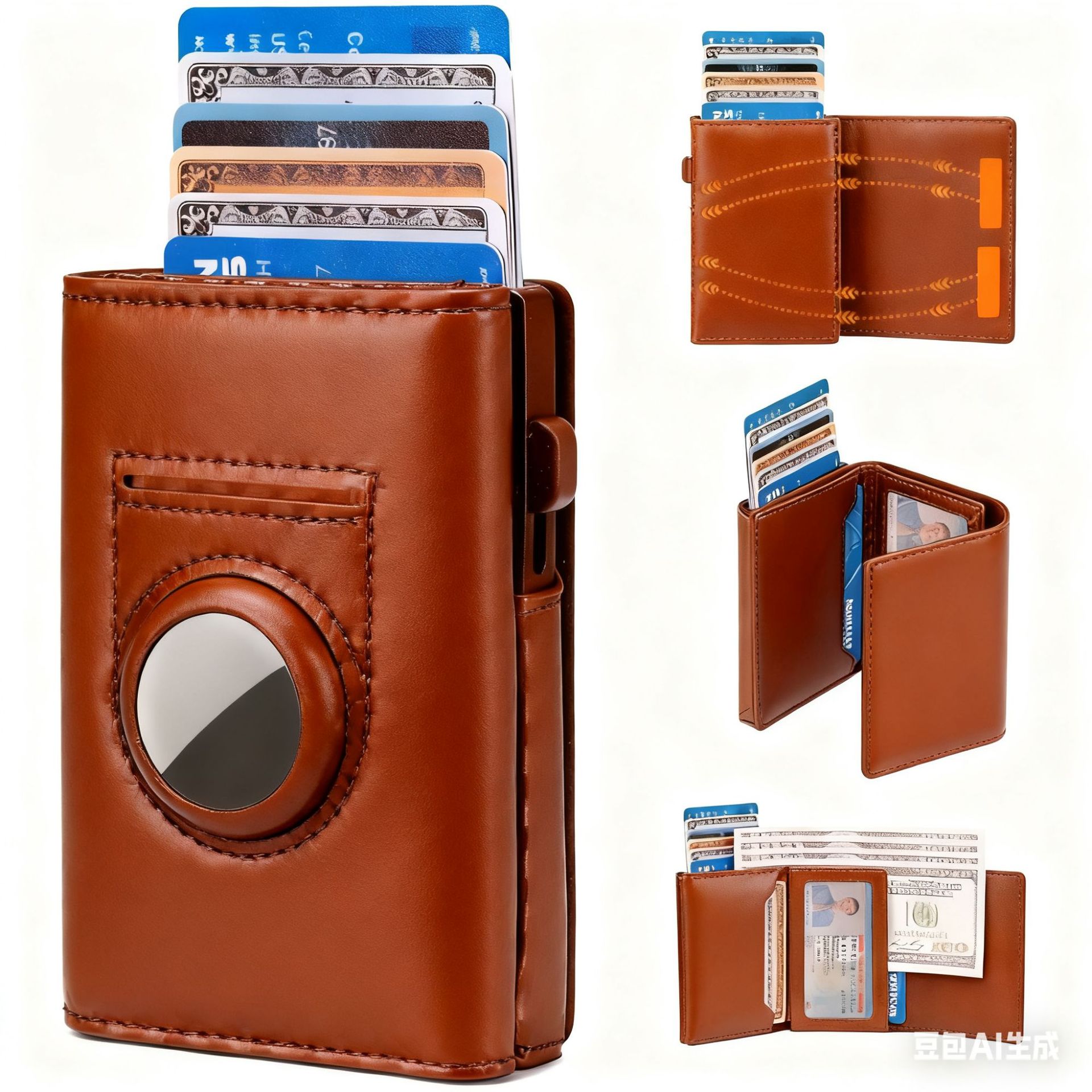 Amazon triple plegable RFID anti-robo bolsa deslizante con airtag posicionamiento cartera de cuero multifuncional cartera de hombre