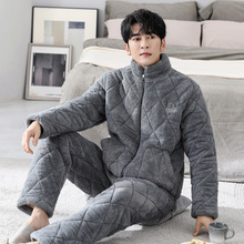 冬款睡衣男开衫拉链纯棉夹棉可外穿加厚保暖男士棉袄家居服秋冬季