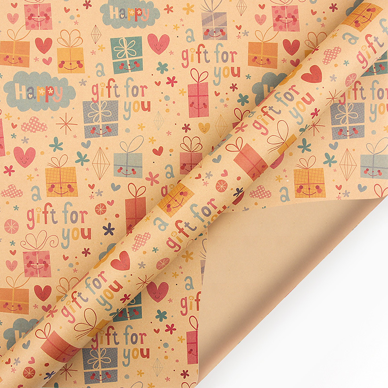 Transfronterizo nuevo feliz cumpleaños papel de embalaje de papel Kraft lindo libro de dibujos animados papel de regalo en stock al por mayor