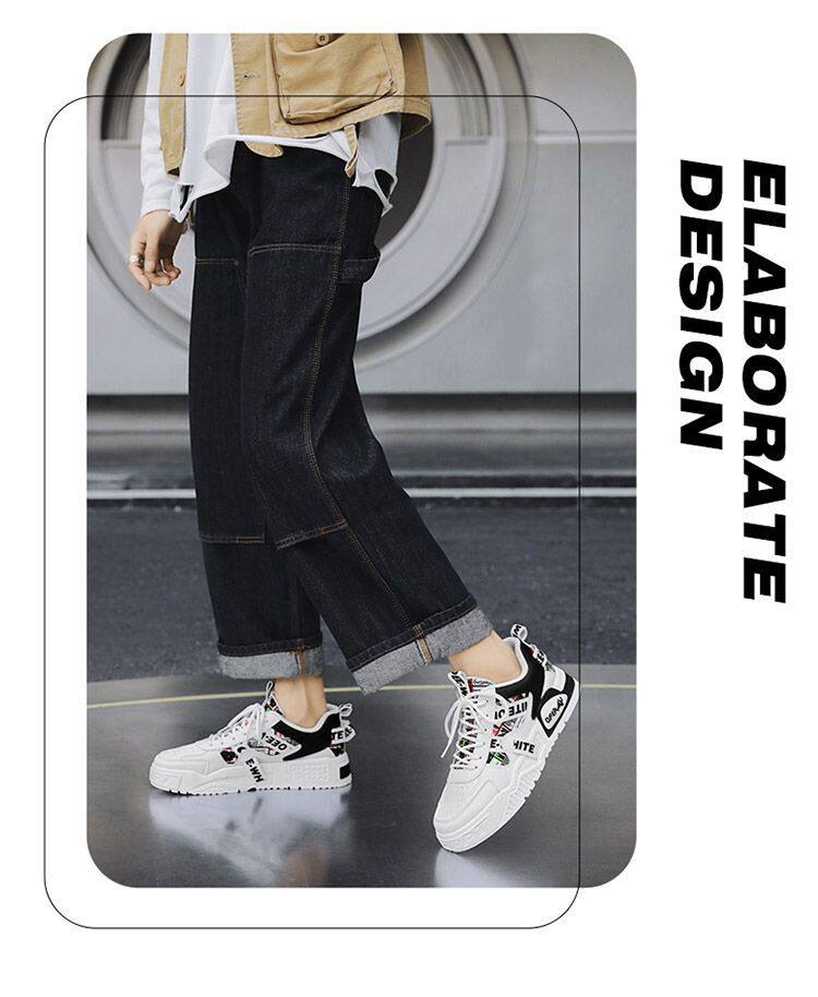 Giày thể thao nam màu trắng thoáng khí đế dày phong cách Hàn, giày sneaker đa năng thắt dây — E161 trắng đen, Màu Kaki E161 chi tiết 1