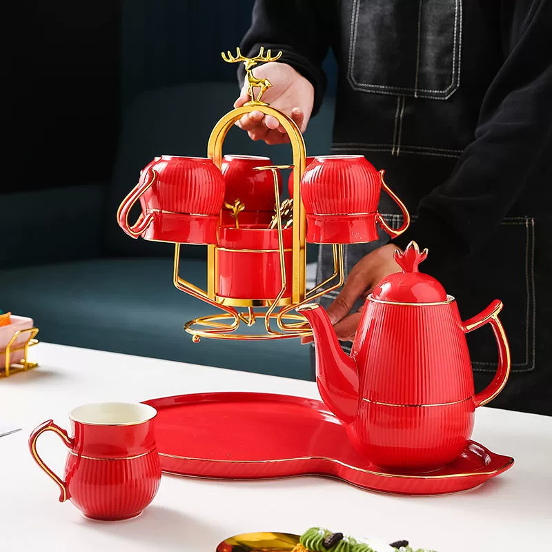 Бытовой чайник для гостиной, простой высококачественный чайник большой емкости, керамический набор для воды, чайник, чашка с тарелкой, свадебный подарок