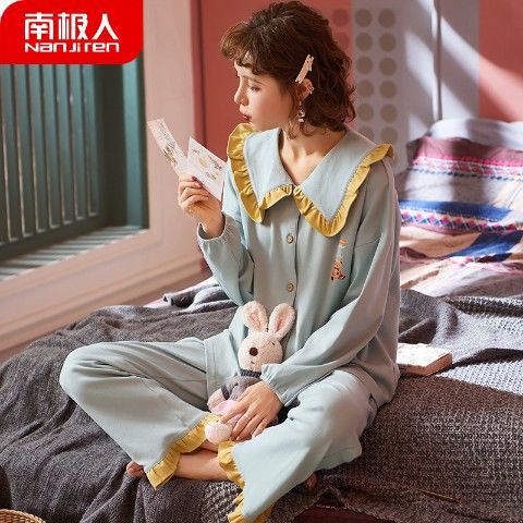 Lindo pijamas de las mujeres primavera y otoño de manga larga 100% algodón 2022 nuevo estilo princesa algodón desgaste del hogar