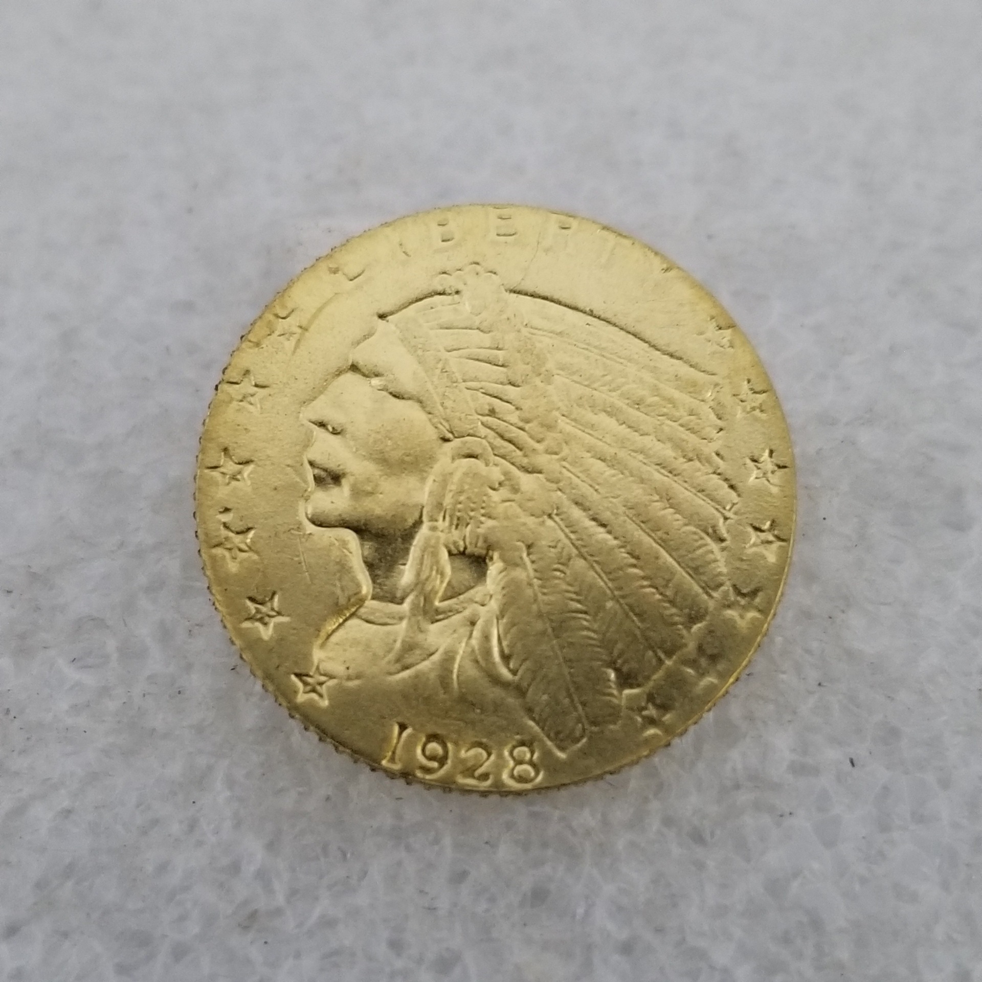 仿古工艺品美国1928黄铜材质5印第安硬币银元.收藏