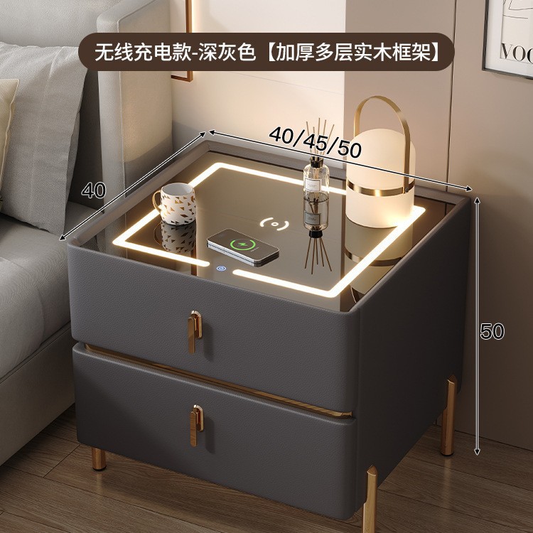 Mesita de noche minimalista moderna 2024 nuevo estilo lujo ligero sensación de alta gama dormitorio madera maciza pequeño gabinete de almacenamiento de cabecera inteligente