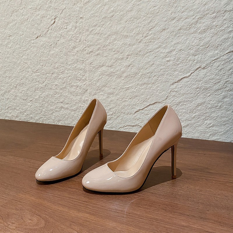 Nude Simple Casual Shallow High Heels Women's Stiletto Heels 2025 New French Round Toe Elegant Flats Versatile Shoes