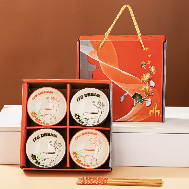 礼品碗套装家用吃饭套碗碗碟山茶花瓷碗陶瓷碗筷套装餐具礼盒装无|undefined